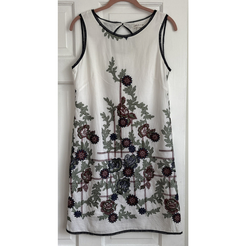 Max Studio 100% Cotton Boho Floral Embroidered Shift Dress Summer Artsy | L